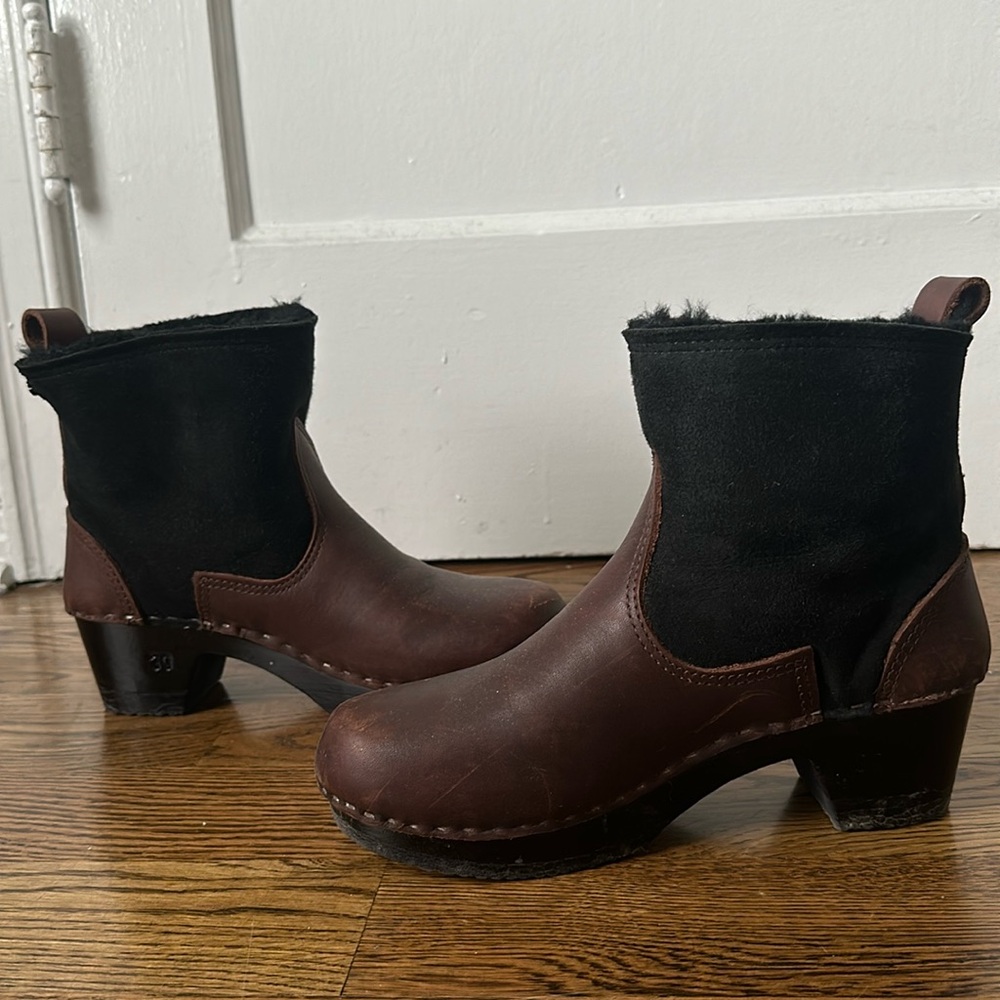 No.6 Store Brown and Black Shearling Clog Boots